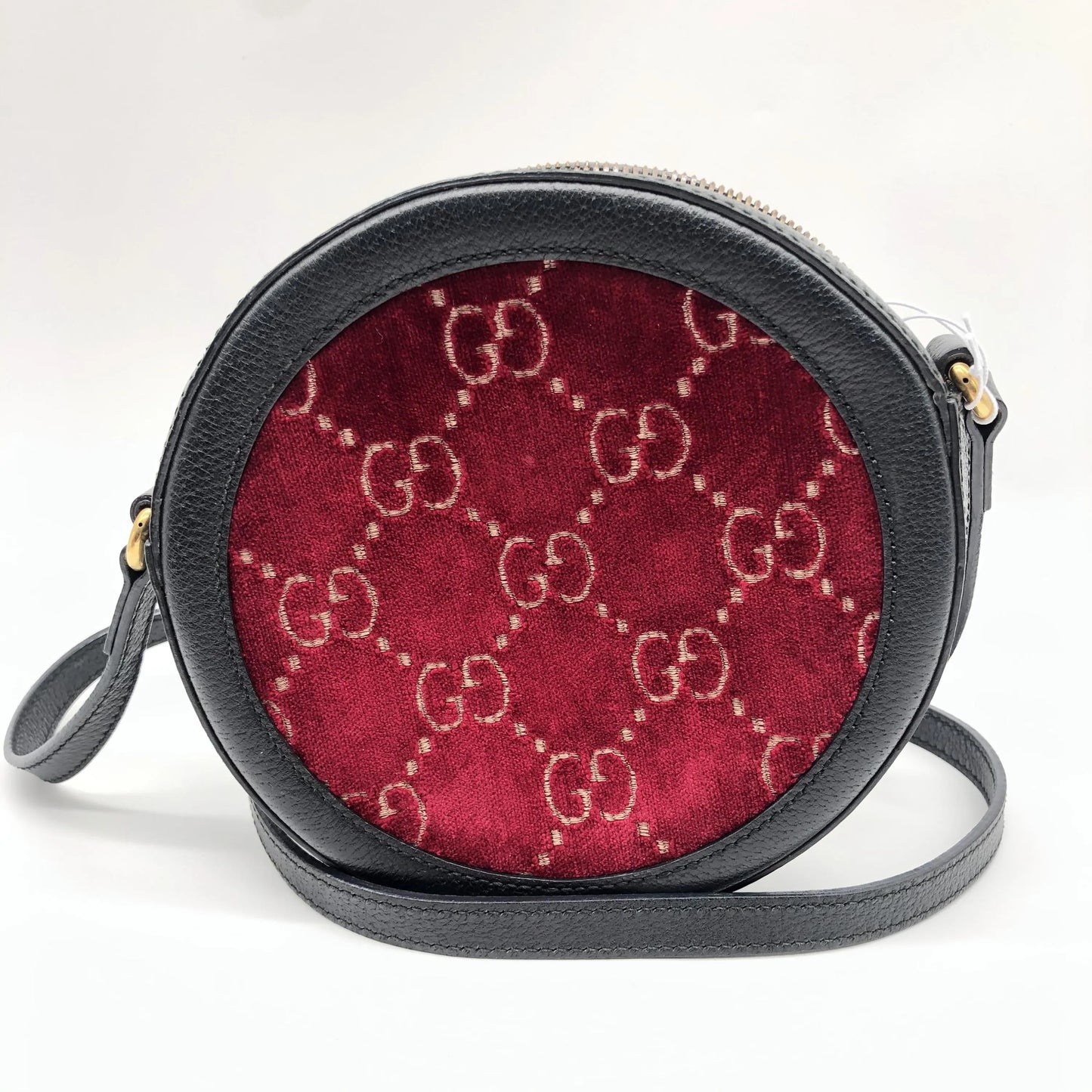 Gucci GG Marmont Round Velvet and Leather, Burgundy, Velvet, Shoulder Bag