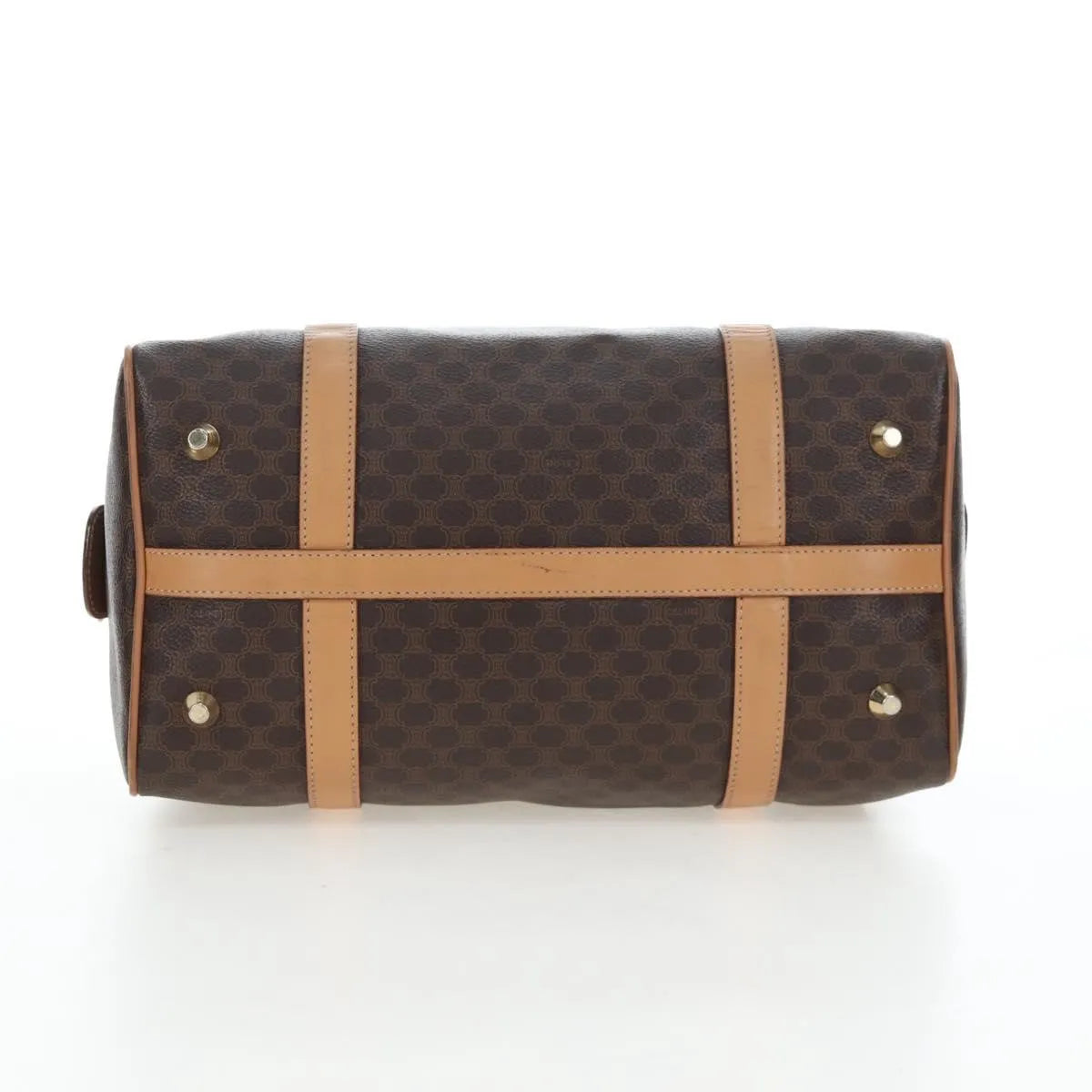 Celine Vintage Macadam Boston Canvas and Leather, Brown, PVC, Handbag