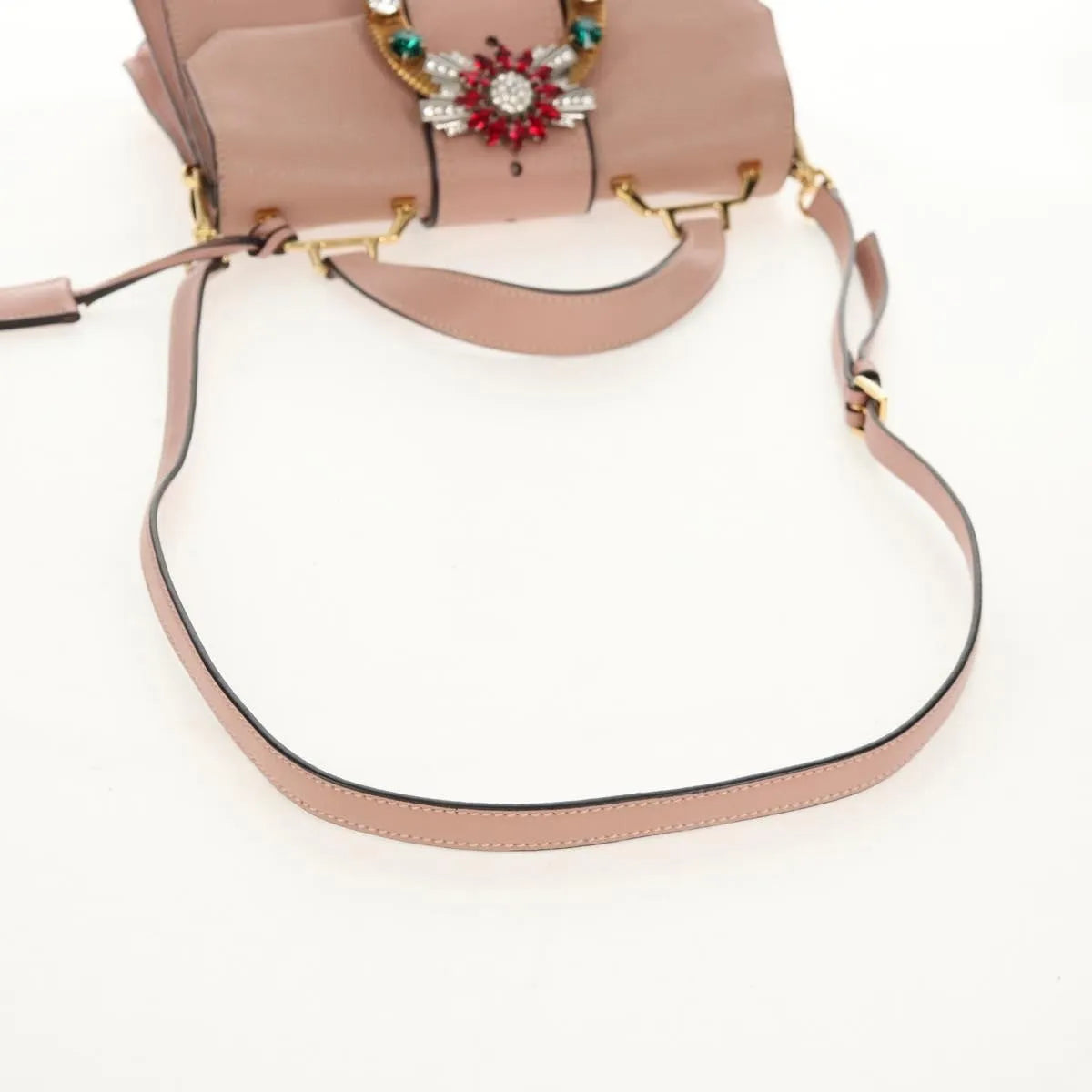 Miu Miu Madras Crystal Buckle Leather, Pink, Leather, Shoulder Bag