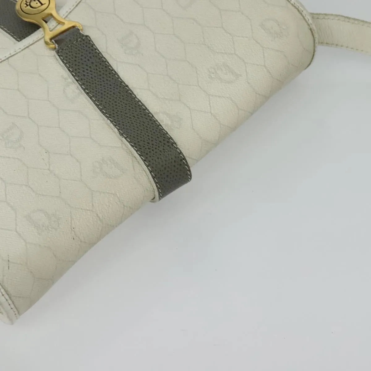 Christian Dior Vintage Honeycomb Flap Canvas and Leather, White, Canvas, Shoulder Bag