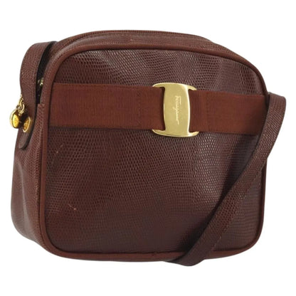 Salvatore Ferragamo Vara Bow camera Leather, Brown, Leather, Shoulder Bag