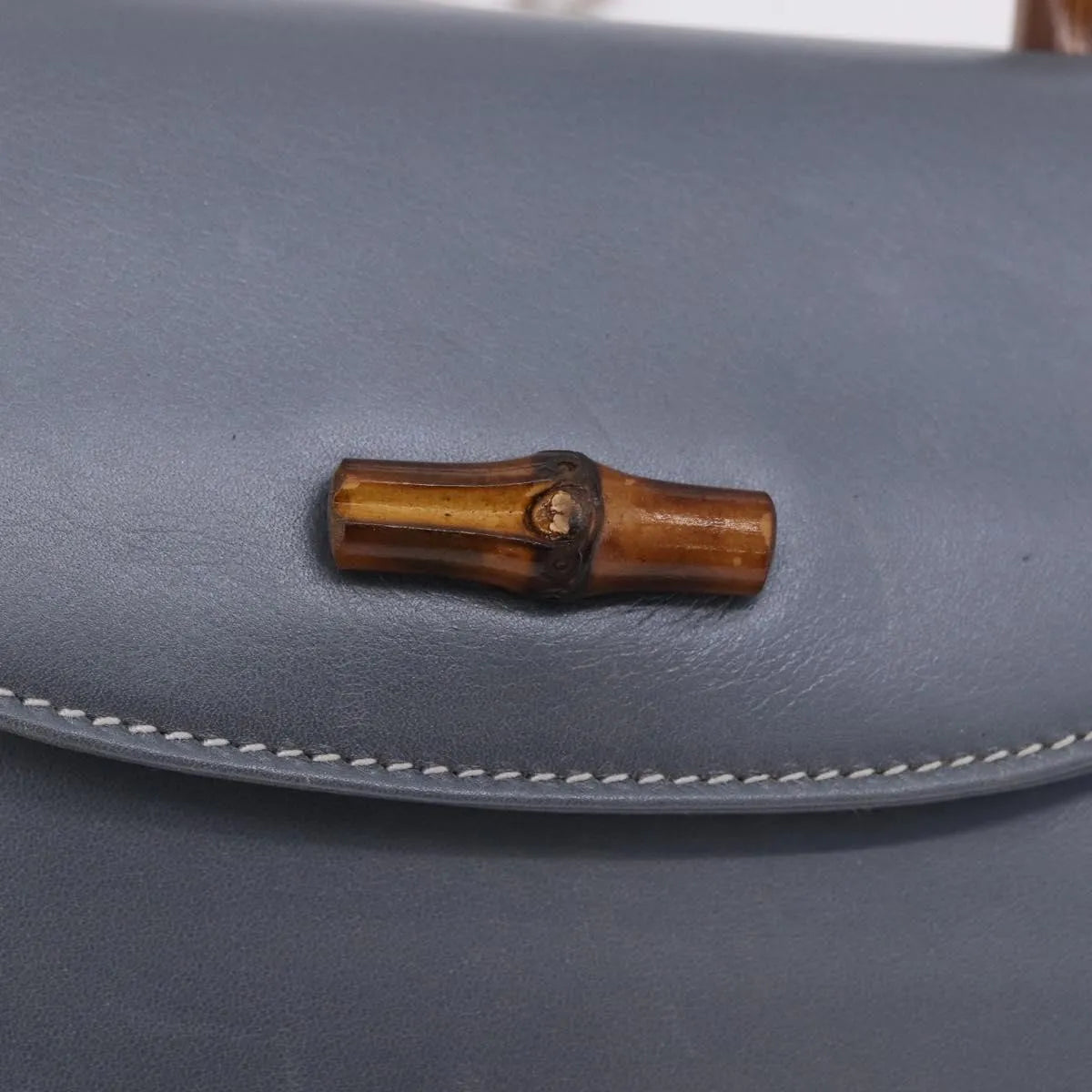 Gucci Vintage Convertible Bamboo Top Handle Leather, Blue, Leather, Handbag