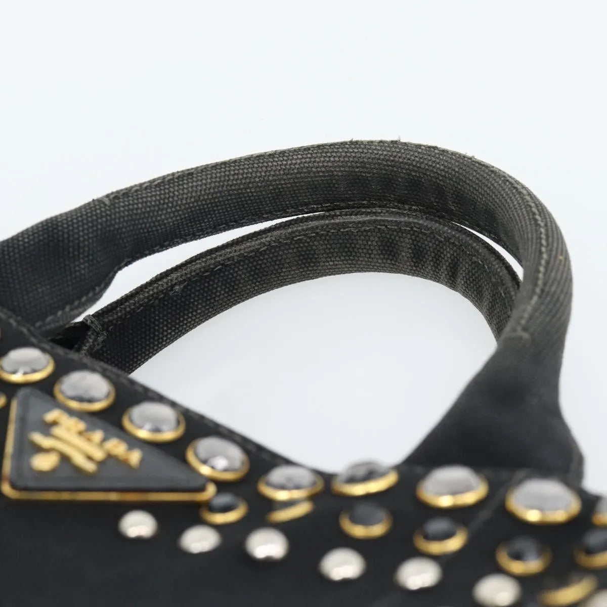 Prada Canapa Convertible Tote Rhinestone Embellished Canvas, Black, Canvas, Handbag