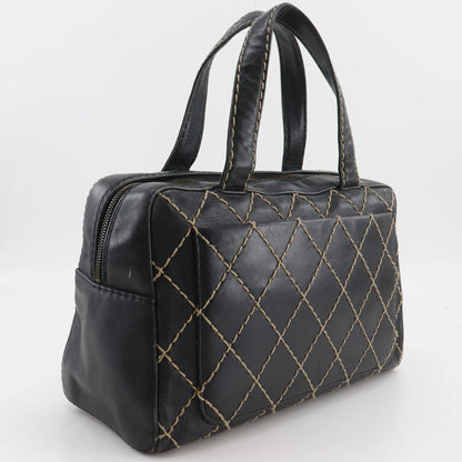 Chanel Surpique Boston Quilted Leather, Black, Leather, Handbag