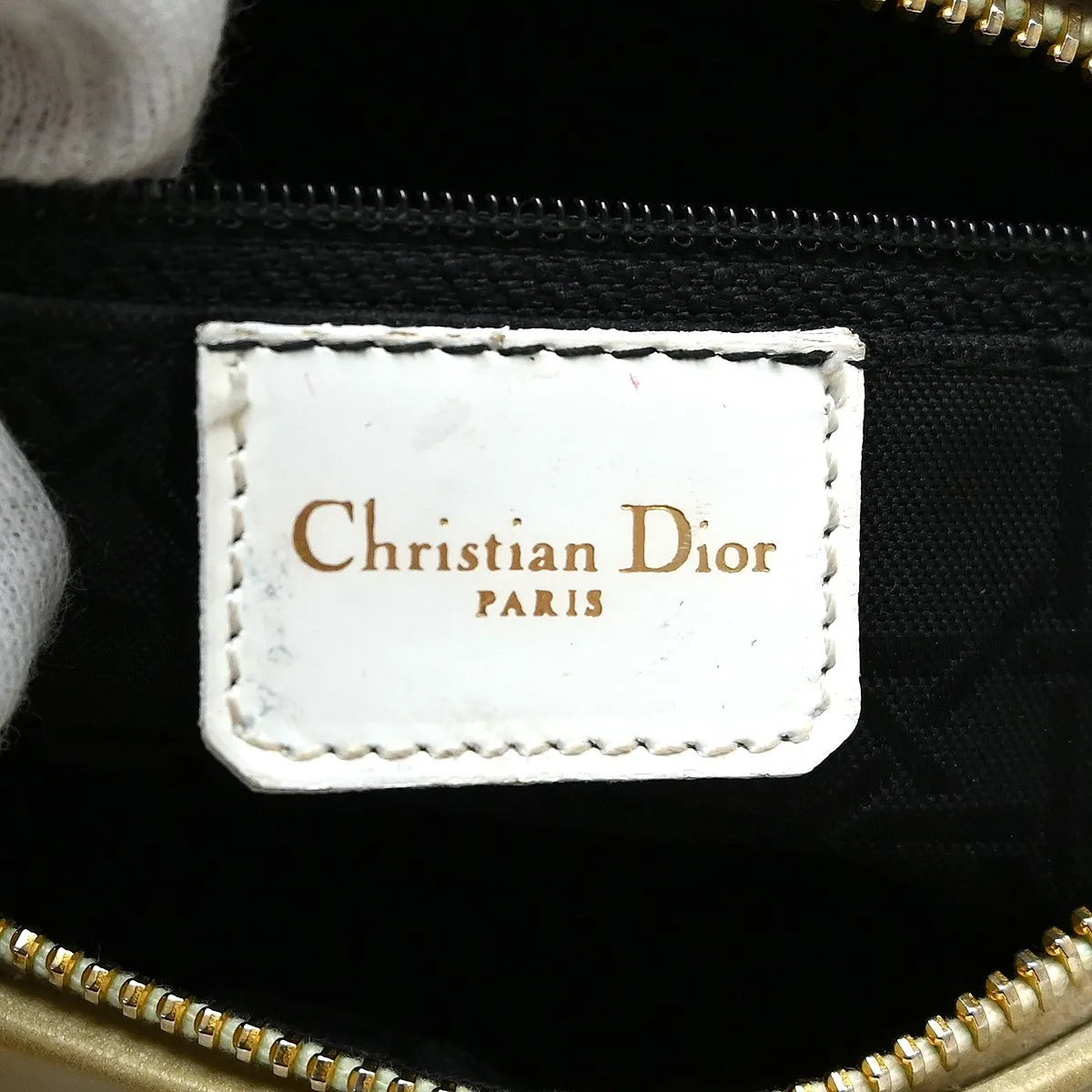 Christian Dior Lady Dior Cannage Quilt Patent, White, Patent Leather, Handbag