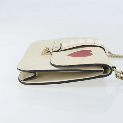 Valentino Garavani Glam Lock Leather, White, Leather, Shoulder Bag