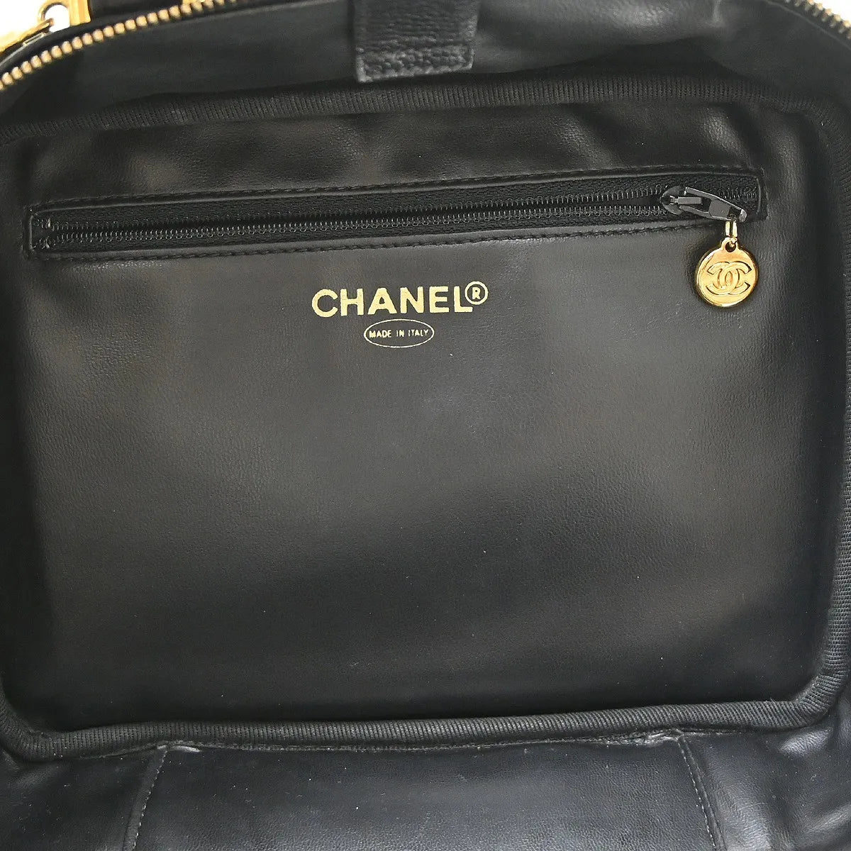 Chanel Vintage Timeless Zip Around Vanity Case Caviar, Black, Leather, Handbag