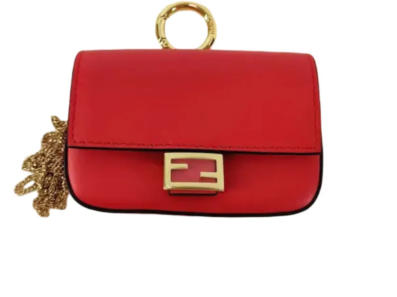 Fendi Baguette Bag Charm Leather, Red, Leather, Clutch