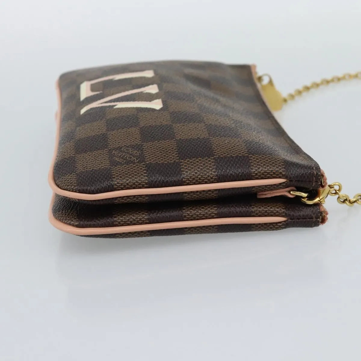 Louis Vuitton Double Zip Pochette Damier, Brown, Canvas, Clutch