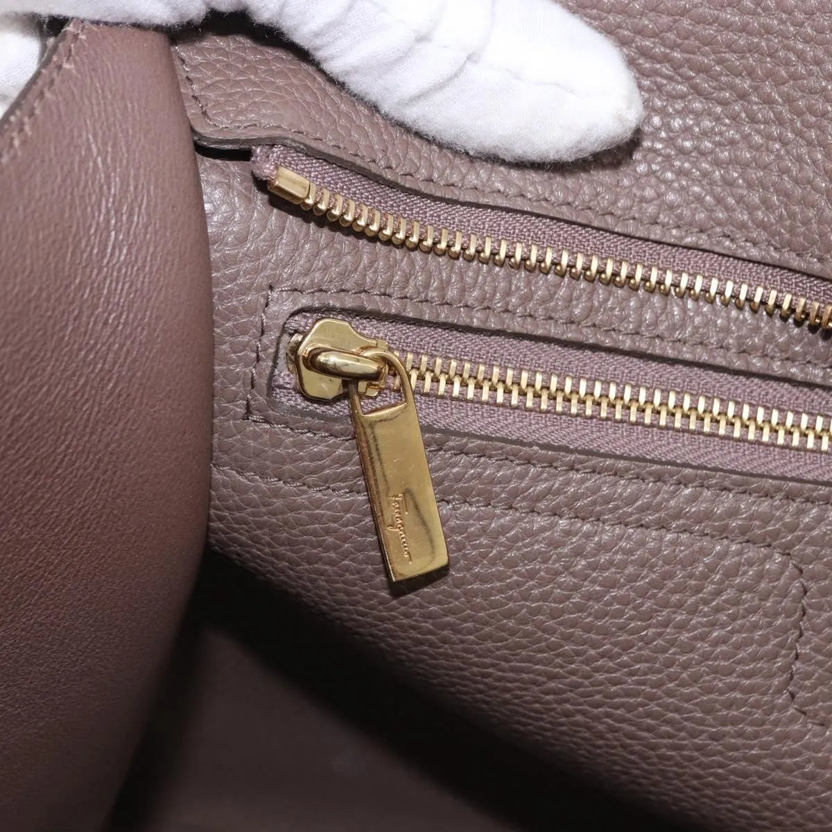Salvatore Ferragamo Amy Tote Pebbled Leather, Beige, Leather, Tote Bag