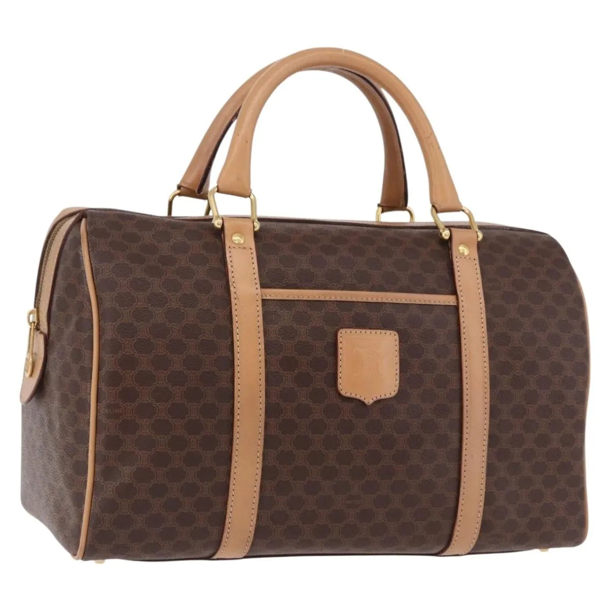 Celine Vintage Macadam Boston Canvas and Leather, Brown, PVC, Handbag