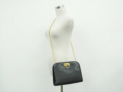 Salvatore Ferragamo Vintage Gancini Chain Leather, Black, Leather, Shoulder Bag