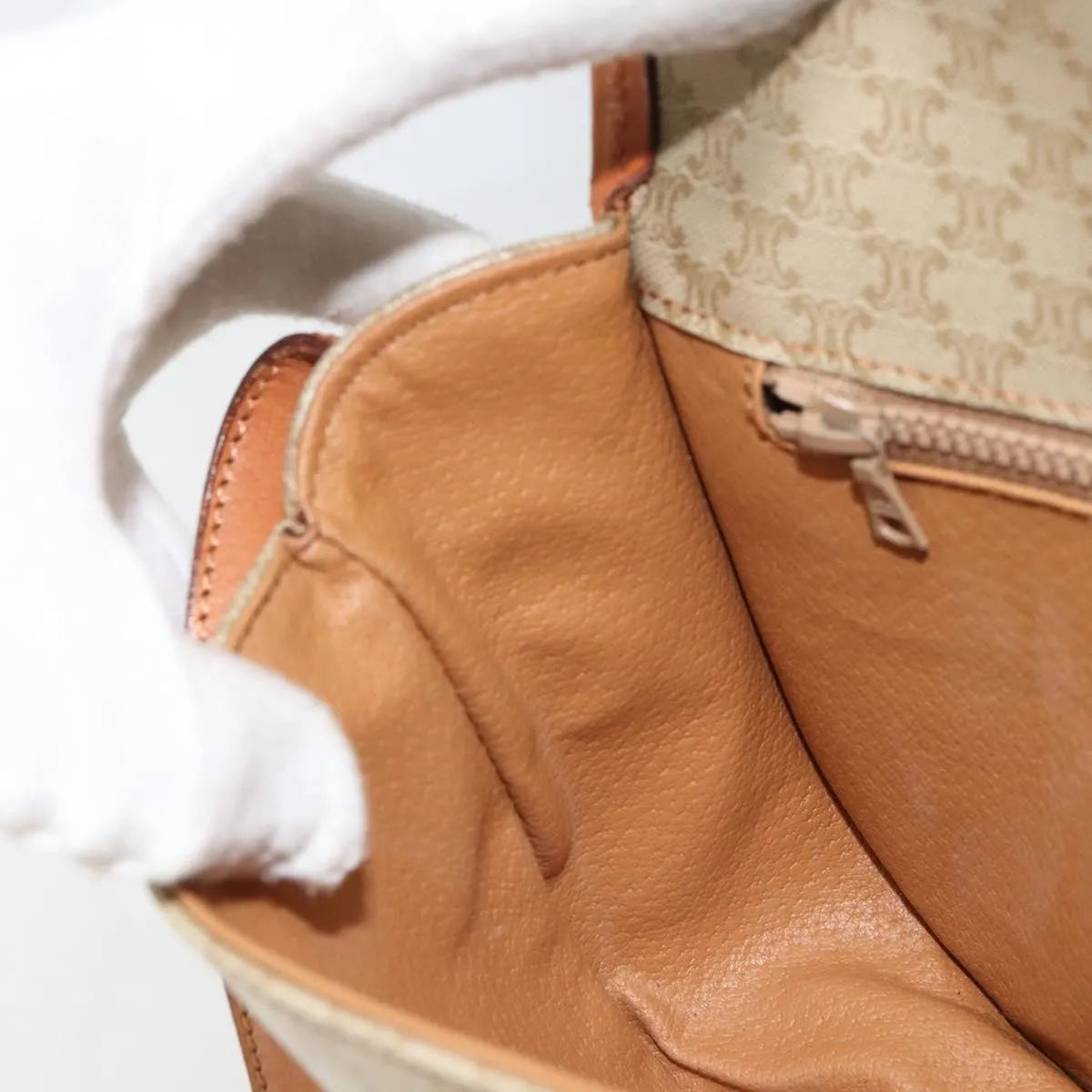 Celine Vintage Macadam Canvas and Leather, Beige, Canvas, Shoulder Bag