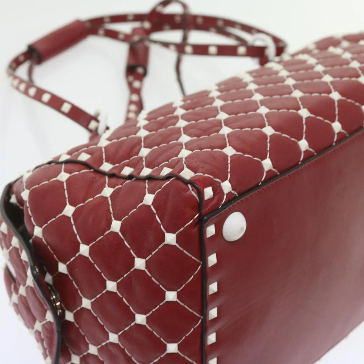 Valentino Garavani Free Rockstud Spike Duffle Quilted Leather, Red, Leather, Shoulder Bag