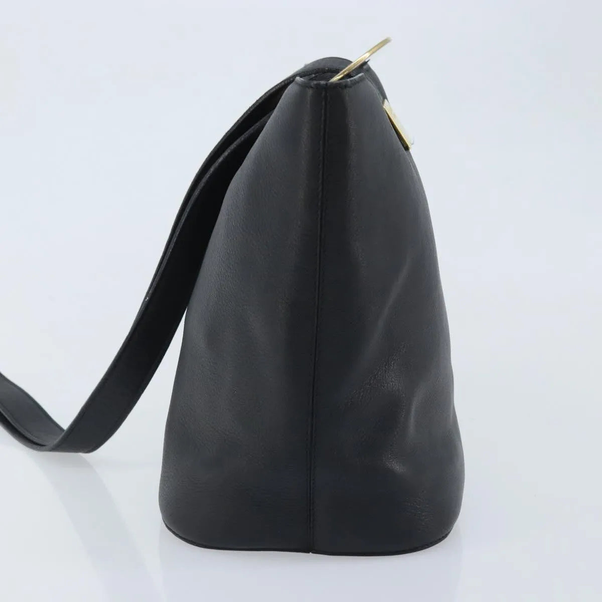 Celine Circle Logo Leather, Black, Leather, Handbag