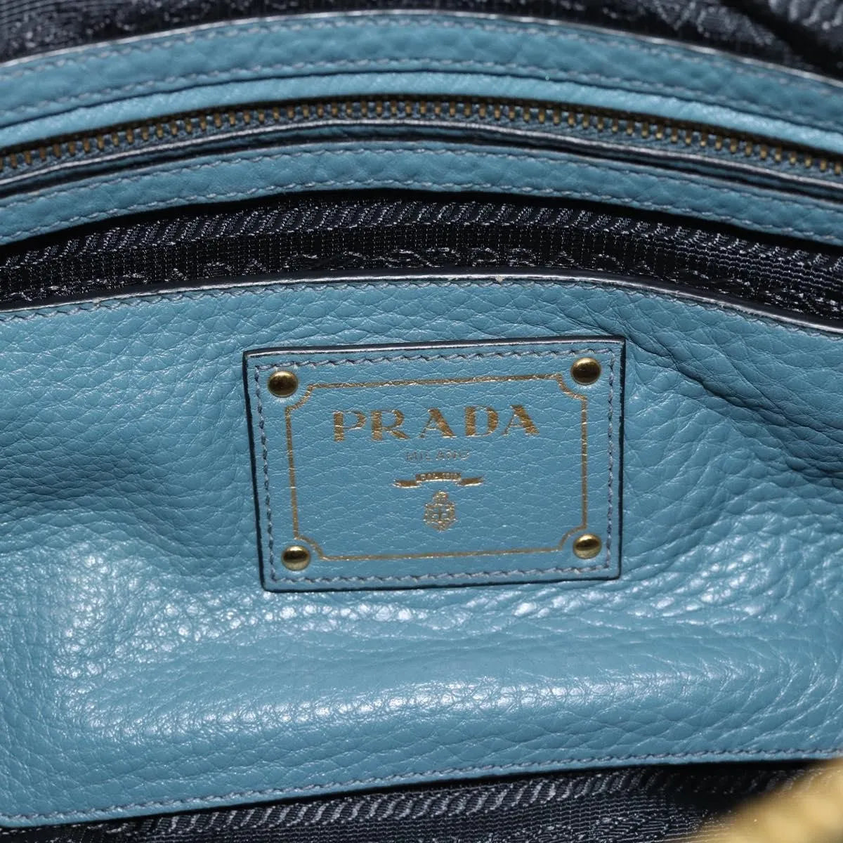 Prada Front Zip Convertible Satchel Vitello Phenix, Blue, Leather, Handbag