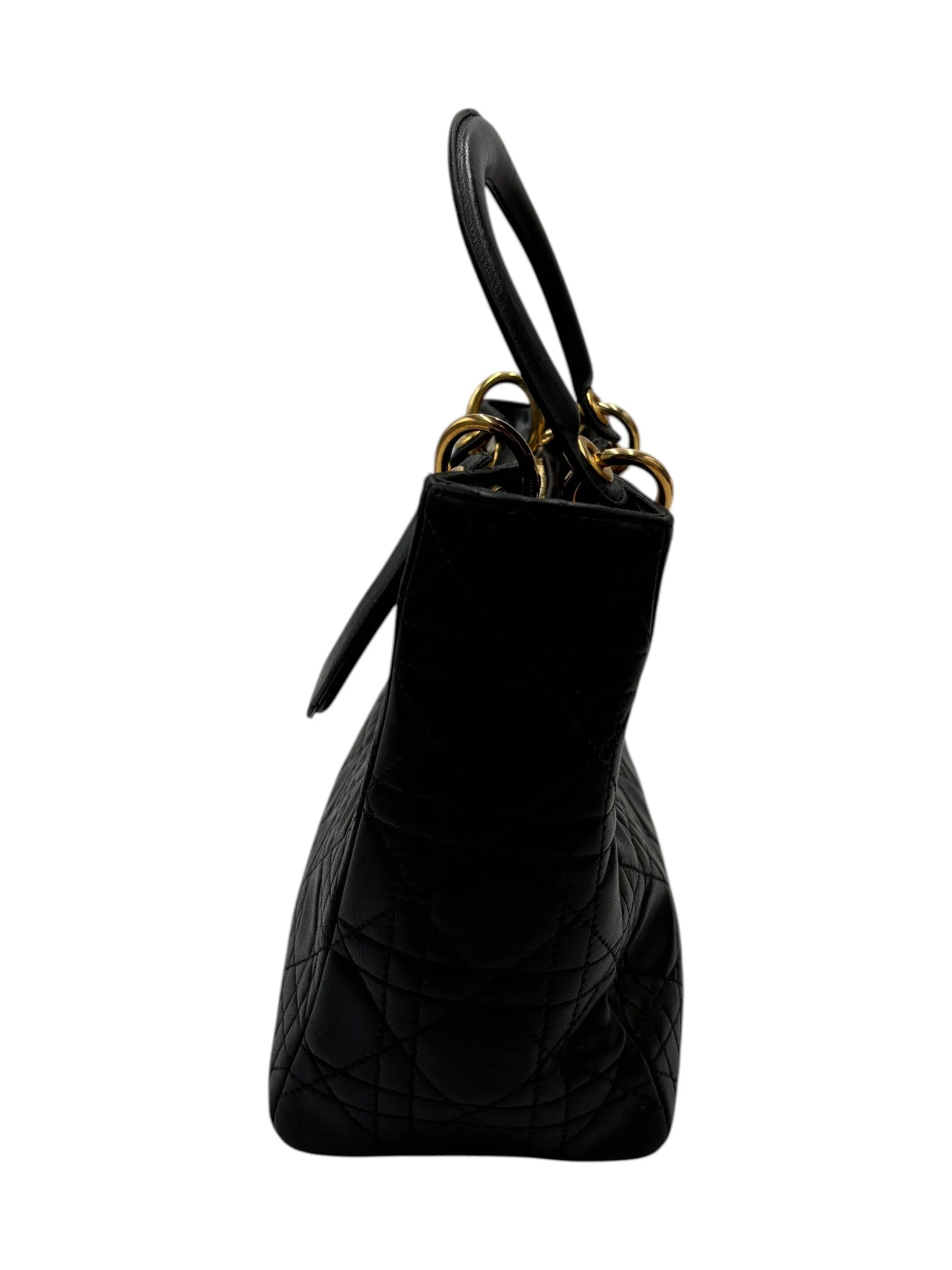 Christian Dior Vintage Lady Dior Leather, Black, Leather, Handbag