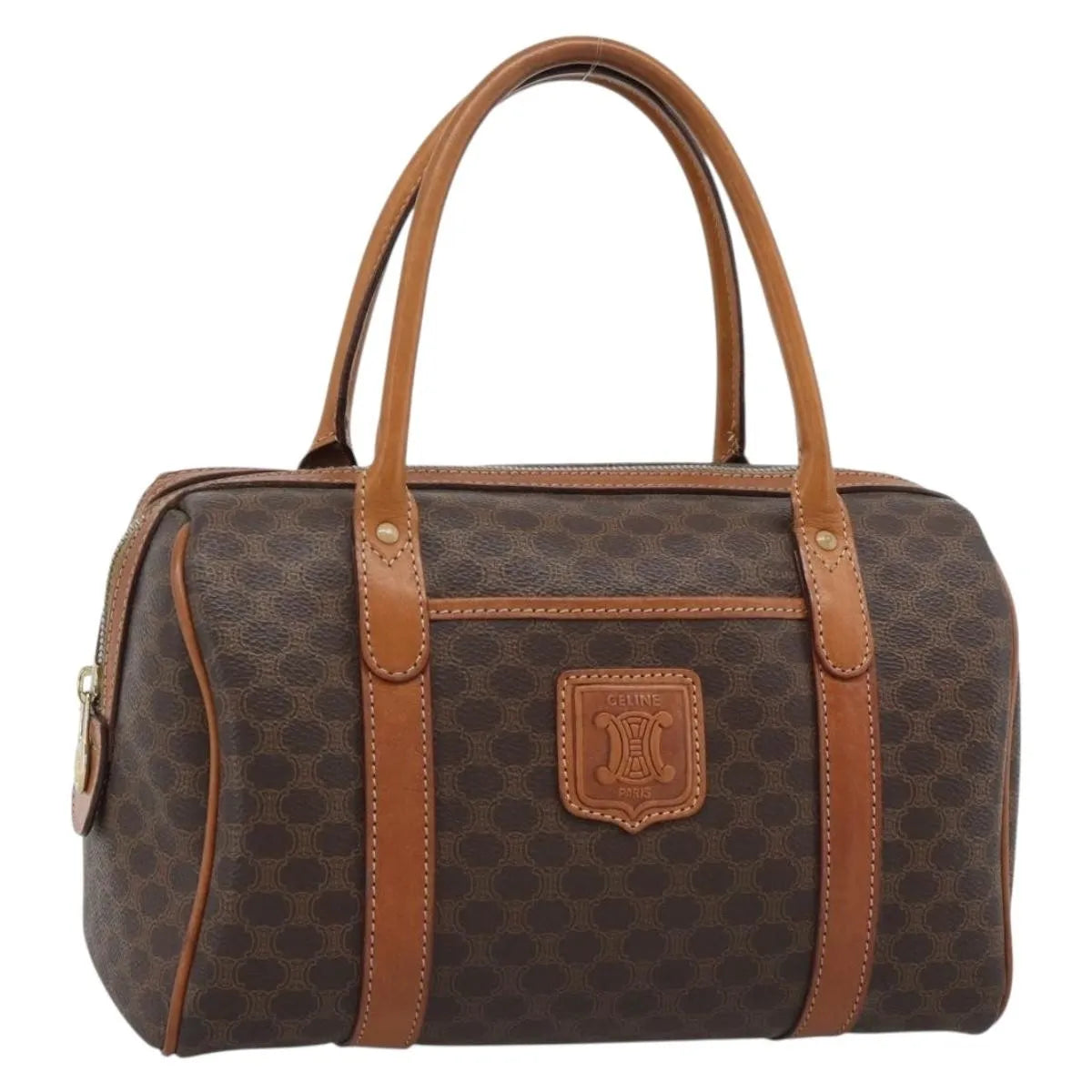 Celine boston Macadam Canvas, Brown, PVC, Travel Bag