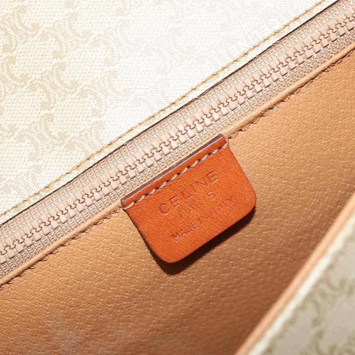 Celine Vintage Macadam Canvas and Leather, Beige, Canvas, Shoulder Bag