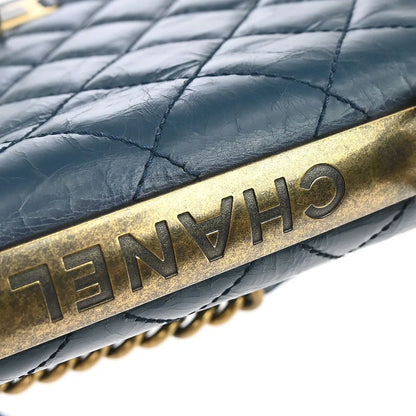 Chanel Rita Top Handle Flap Quilted Aged Calfskin, Blue, Leather, Shoulder Bag