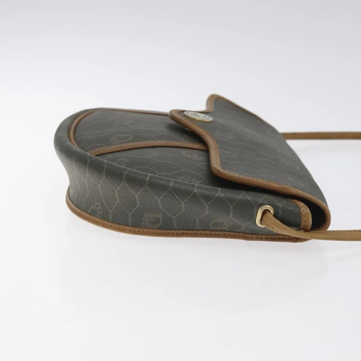 Christian Dior Vintage Honeycomb Flap Coated Canvas, Green, Canvas, Shoulder Bag