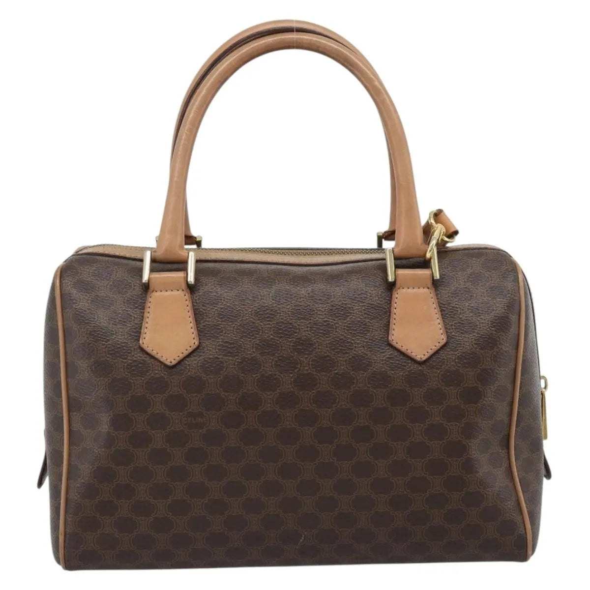 Celine Vintage Macadam Boston Canvas and Leather, Brown, PVC, Handbag