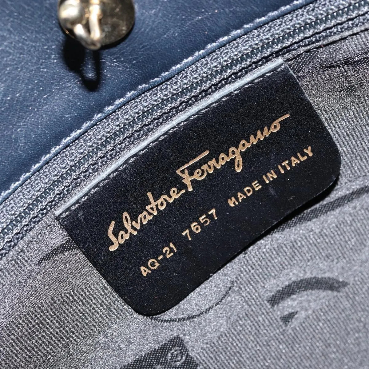 Salvatore Ferragamo Gancini Leather, Navy, Leather, Handbag