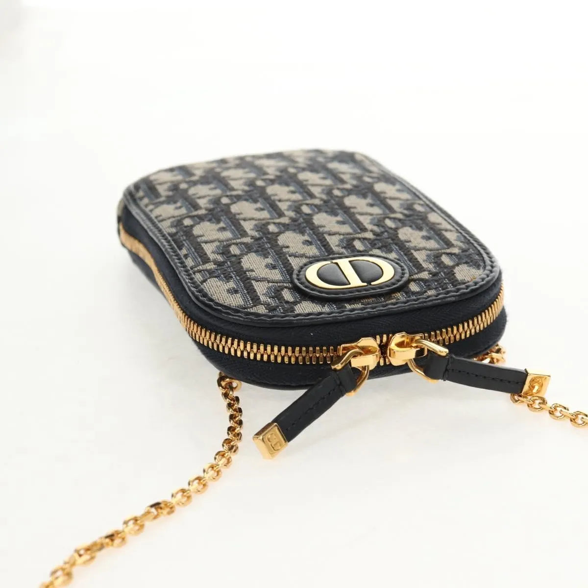 Christian Dior 30 Montaigne Phone Holder on Chain Oblique Canvas, Navy, Canvas, Clutch