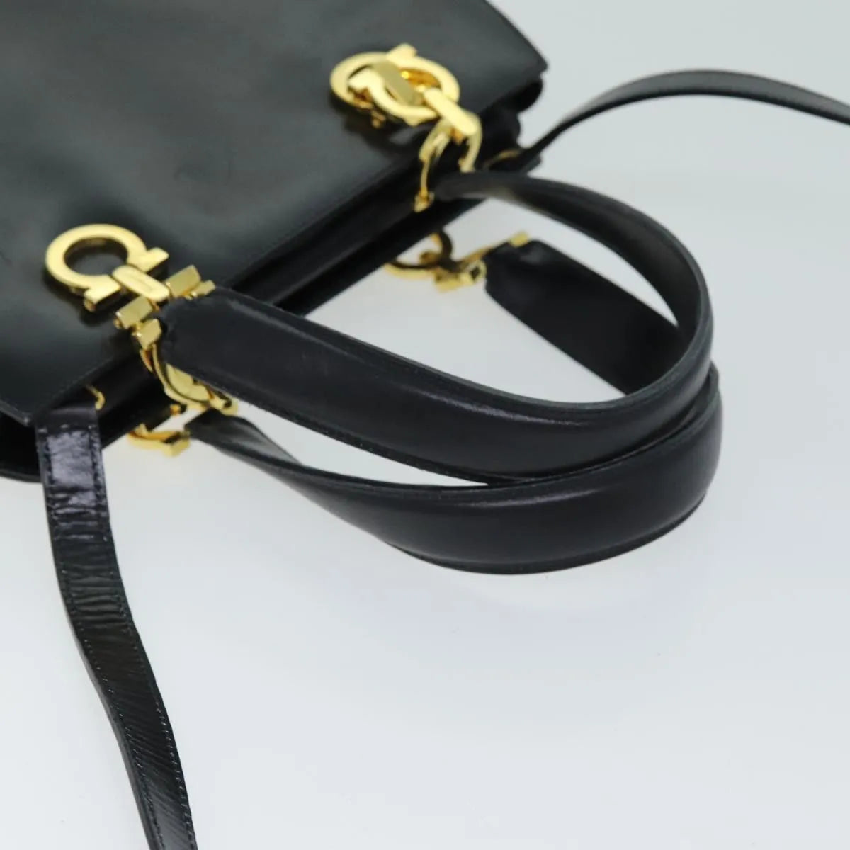 Salvatore Ferragamo Gancini Leather, Black, Leather, Handbag