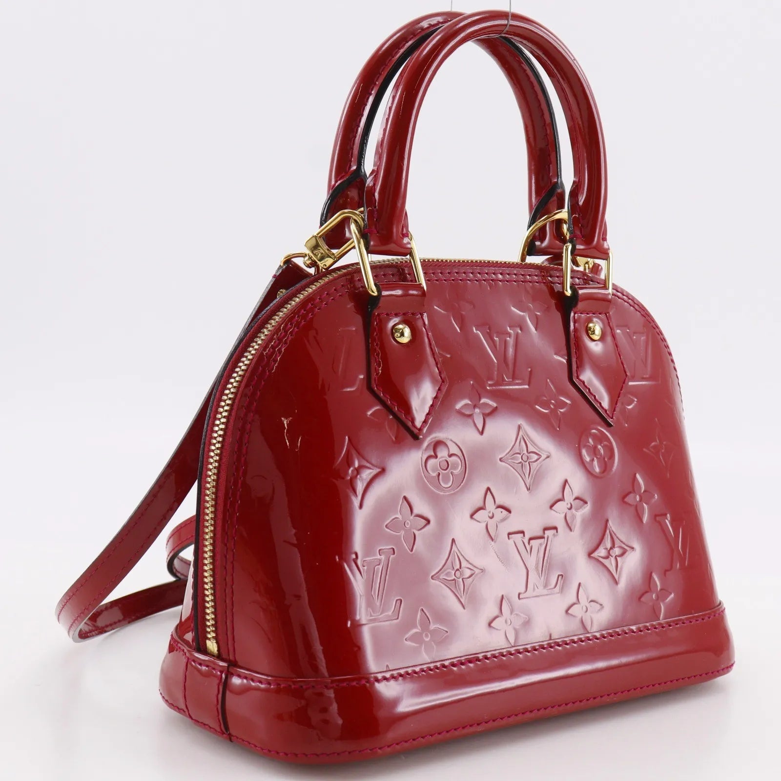 Louis Vuitton Alma Vernis, Red, Patent Leather, Handbag