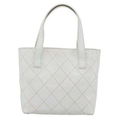 Chanel Surpique Tote Quilted Leather, White, Leather, Tote Bag
