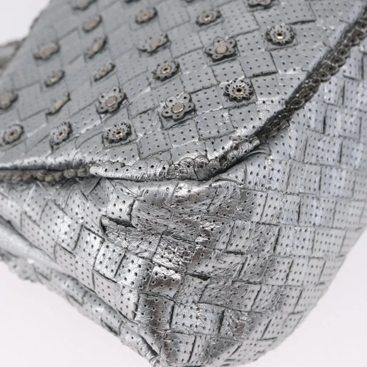 Bottega Veneta Intrecciato Shoulder Leather, Silver, Leather, Shoulder Bag
