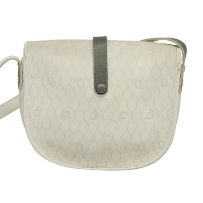 Christian Dior Vintage Honeycomb Flap Canvas and Leather, White, Canvas, Shoulder Bag