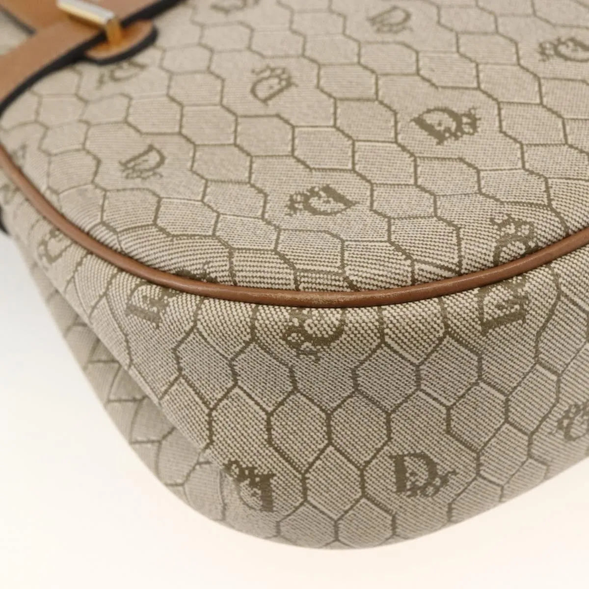 Christian Dior Vintage Honeycomb Canvas and Leather, Beige, Canvas, Shoulder Bag