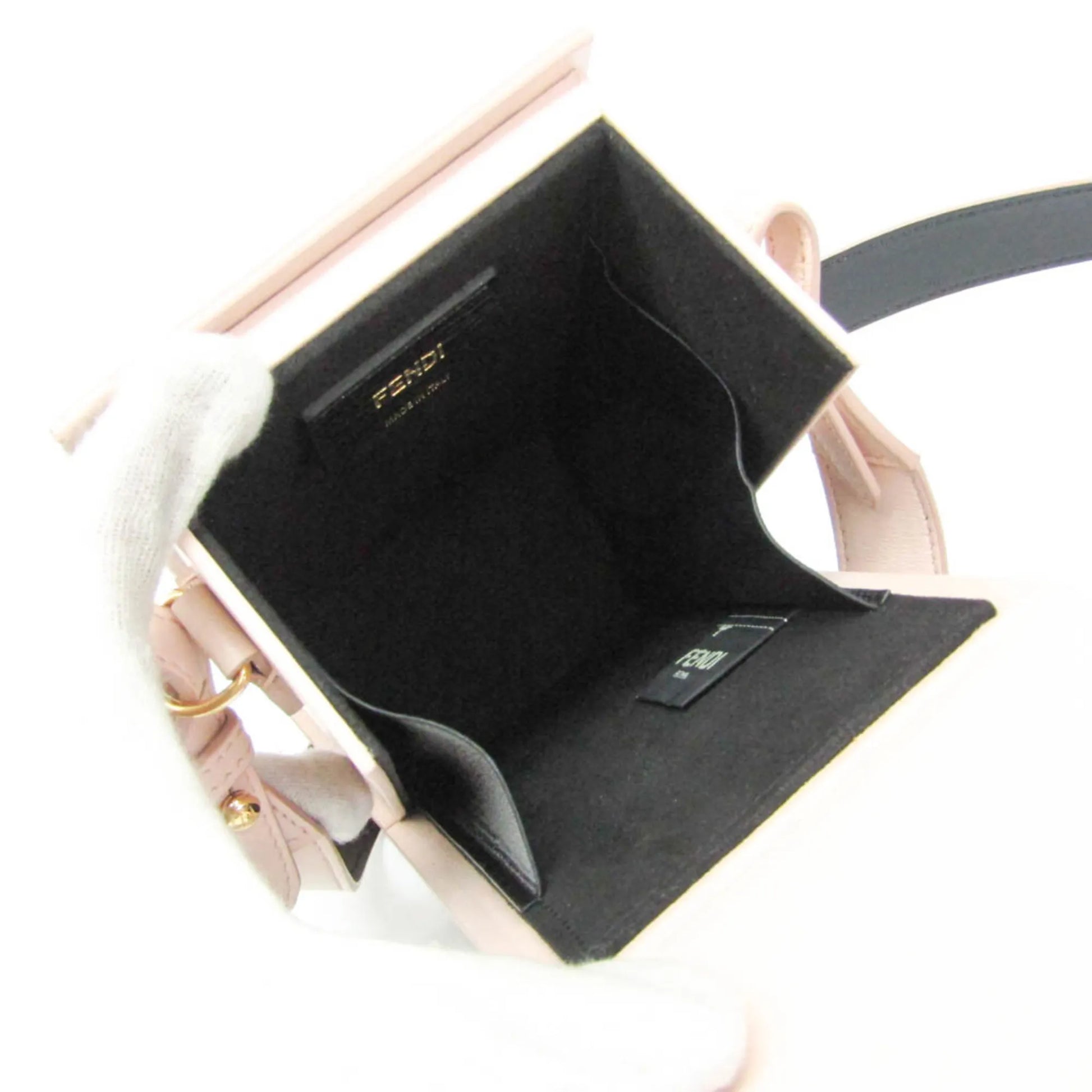 Fendi Logo Vertical Box Leather, Pink, Leather, Shoulder Bag