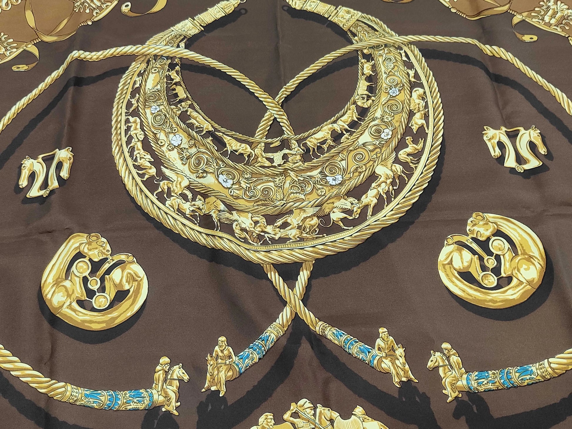 Hermes Carré 90 Silk multicolor, Brown, Silk, Scarf