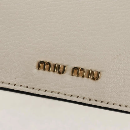 Miu Miu Madras Crystal Buckle Leather, White, Leather, Shoulder Bag