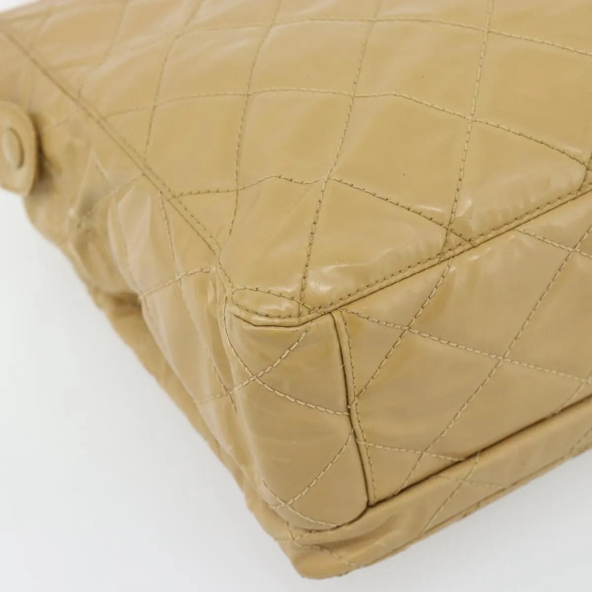Chanel Vintage Front Pocket Leather, Beige, Patent Leather, Shoulder Bag