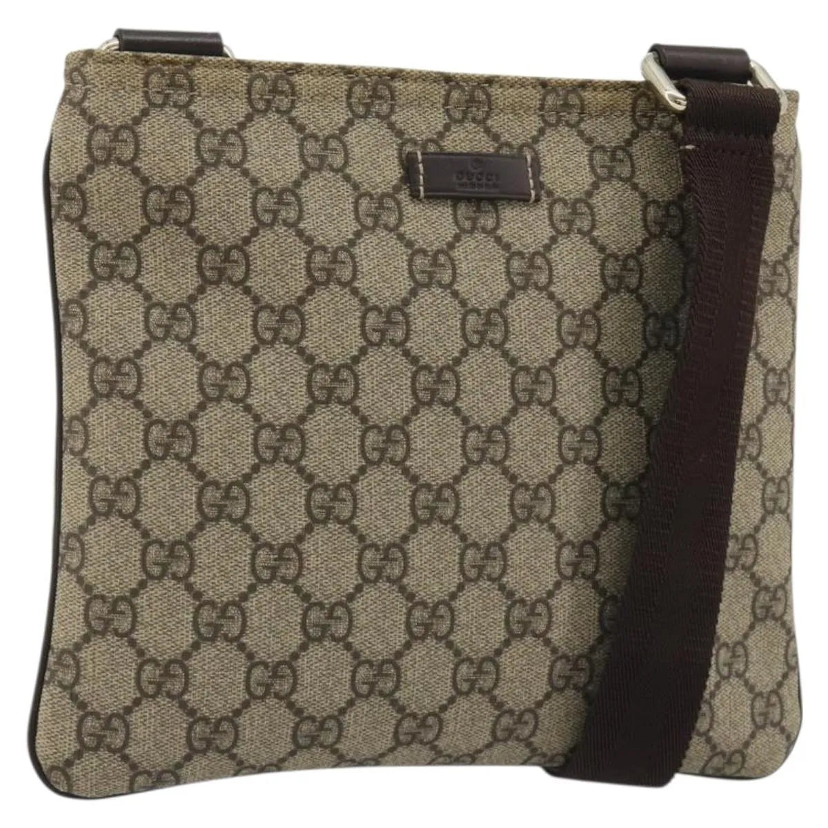 Gucci Zip Top Messenger GG Canvas with Leather, Beige, Canvas, Shoulder Bag