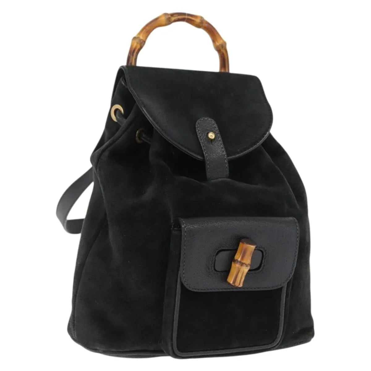 Gucci Vintage Bamboo Suede, Black, Suede, Backpack