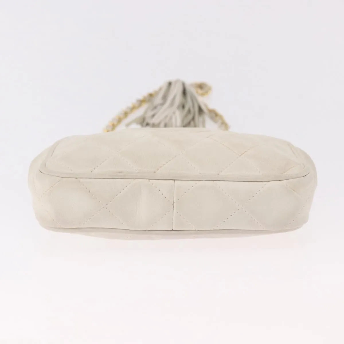 Chanel Vintage Diamond CC Tassel Quilted Lambskin, White, Leather, Shoulder Bag