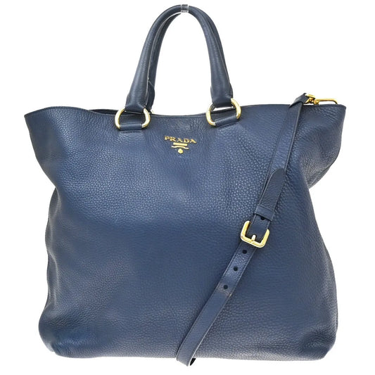 Prada Convertible Shopper Tote Vitello Daino, Navy, Leather, Tote Bag