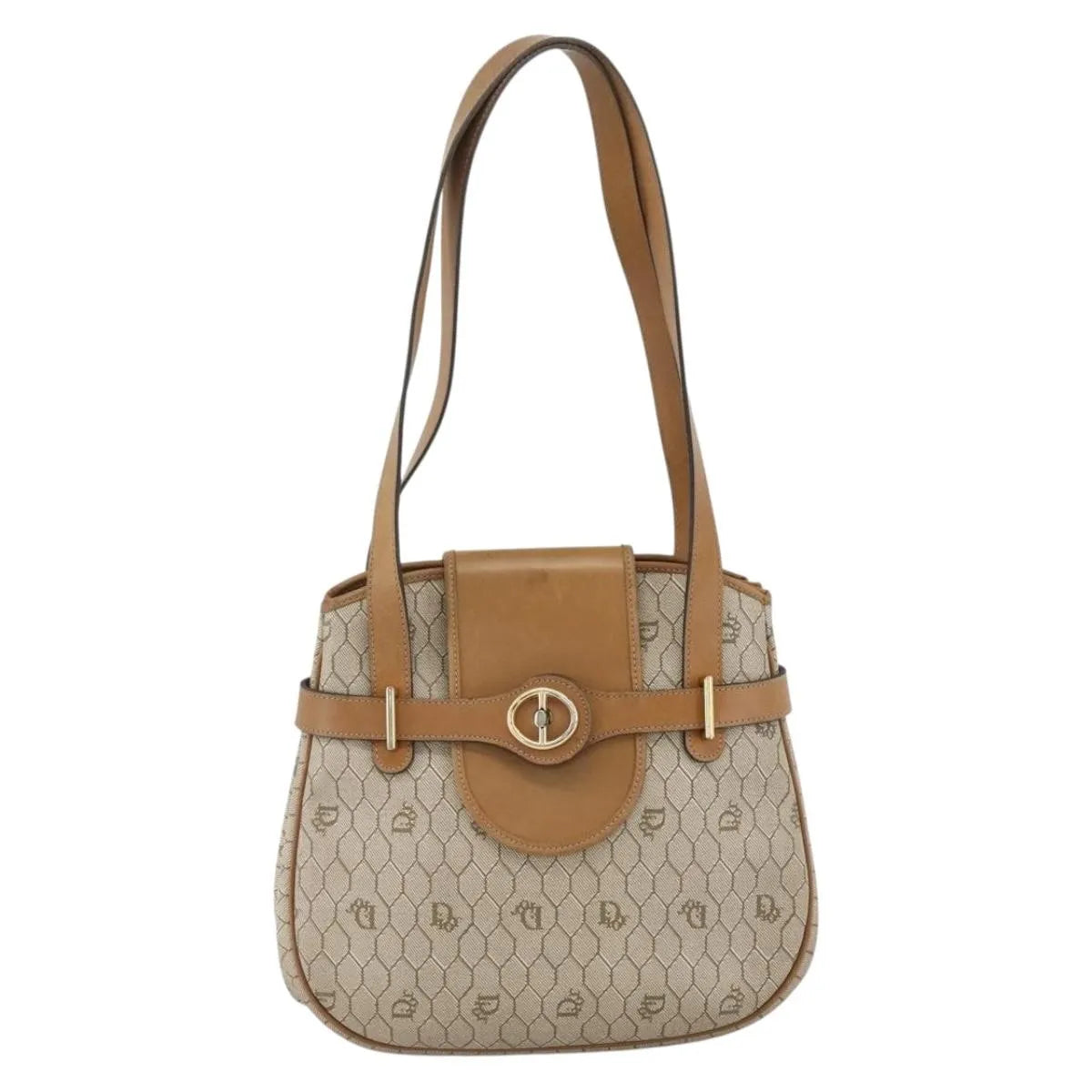 Christian Dior Vintage Honeycomb Canvas and Leather, Beige, Canvas, Shoulder Bag
