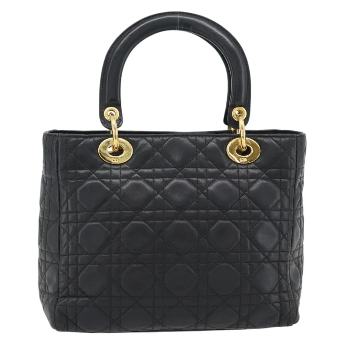 Christian Dior Vintage Lady Dior Cannage Quilt Lambskin, Black, Leather, Handbag