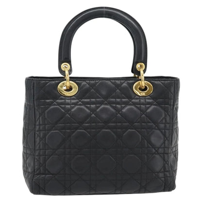 Christian Dior Vintage Lady Dior Cannage Quilt Lambskin, Black, Leather, Handbag