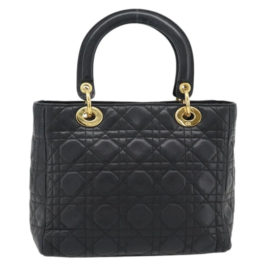 Christian Dior Vintage Lady Dior Cannage Quilt Lambskin, Black, Leather, Handbag