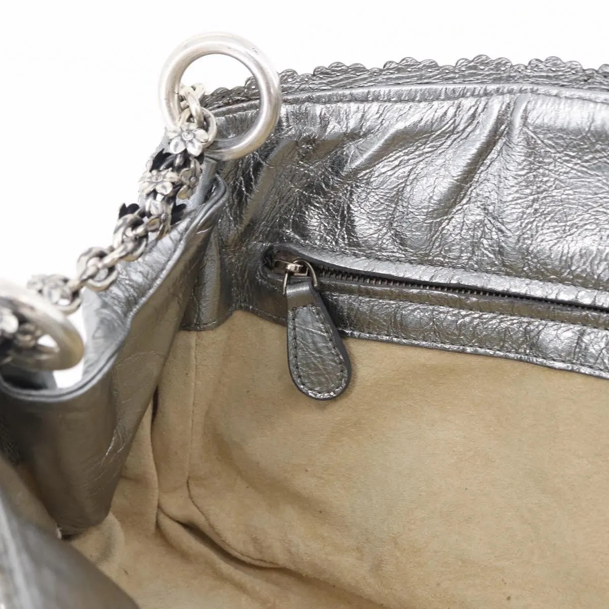 Bottega Veneta Intrecciato Shoulder Leather, Silver, Leather, Shoulder Bag
