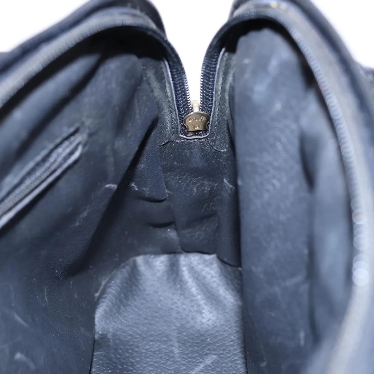 Celine Circle Logo Leather, Black, Leather, Handbag