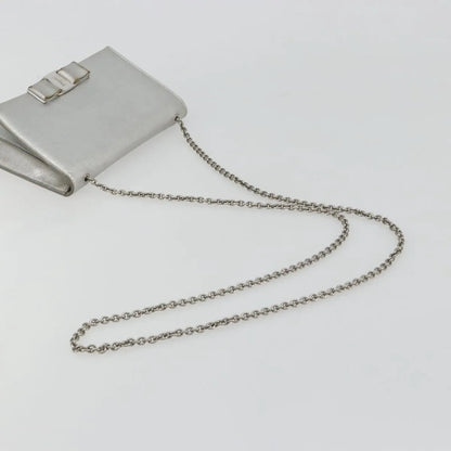 Salvatore Ferragamo Vara Chain Flap Leather, Silver, Leather, Shoulder Bag