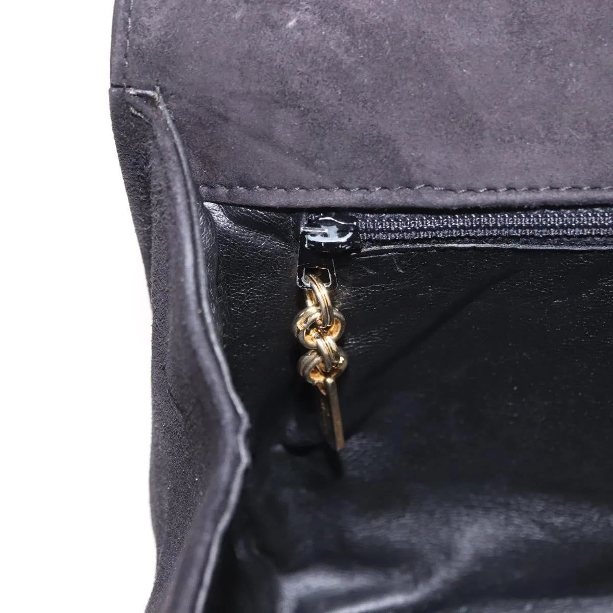 Salvatore Ferragamo Gancini Chain Suede, Black, Suede, Shoulder Bag